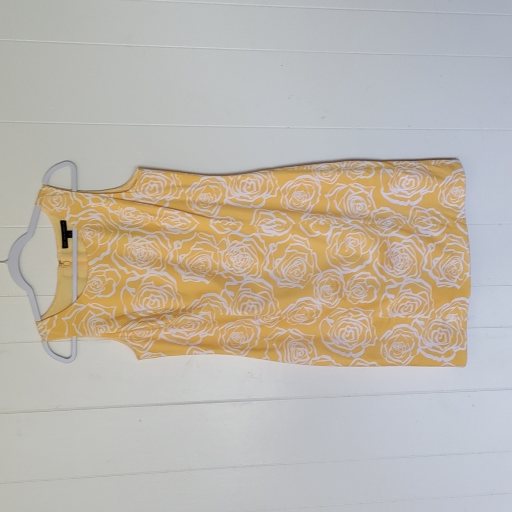 Brooks Brothers pencil midi dress, yellow with white floral print. New with tags